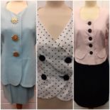 A collection of 1980's clothing- An Arabella Pollen white crossover jacket with black polka dot