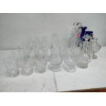 Glassware and crystal to include Royal Scot Tudor and Webbs, decanters, tumblers, decorative blue