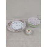 Herend porcelain to include a plate with a pierced floral border and a bowl, along with a Herend