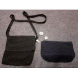 The Sak- Two small navy knitted bags, one a shoulder bag 17cm x 17cm and the other a make-up bag