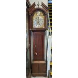 A George III oak longcase clock, the case having a broken stepped pediment with ball finial to the