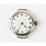 A Rolex, manual wind, silver wristwatch, circa 1918, having a white enamel dial with Roman numerals,