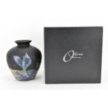 An Okra 'Midnight Watch' black glass vase, 1999, with iridescent finish and matt black, limited