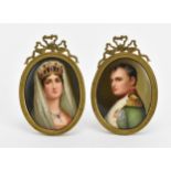 A pair of late 19th century porcelain portrait miniatures of Napoleon and Josephine, possibly by KPM