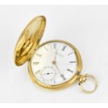 A late 19th century 18ct gold, full hunter pocket watch, having a white enamel dial signed Andrew