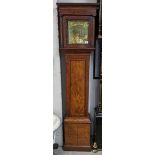 An 18th century 30 hour oak cased longcase clock, the case having a stepped cornice and pillars