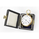 A 19th century 18ct gold, open faced pocket watch, having a white enamel dial, with blued hands,