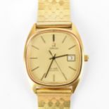 An Omega De Ville, quartz, gents, gold plated wristwatch, circa 1979, having a champagne dial with