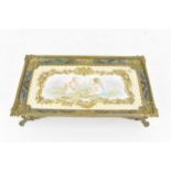 A French gilt-metal, cloisonne enamel and porcelain tray, late 19th century, the rectangular