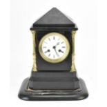 A Victorian black slate mantle clock, of typical architectural form with gilt metal Corinthian