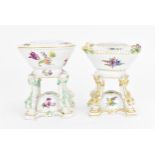 Two Meissen painted porcelain brule-parfums, one late 18th century with Marcolini crossed swords