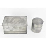 A Chinese Shang Hing Swatow Pewter tea caddy and box, early 20th century, the box with engraved