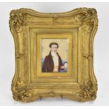 A 19th century portrait miniature on ivory of a gentleman, within a glazed giltwood moulded frame,