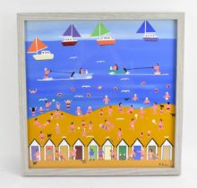 Gordon Barker (contemporary Devon artist), acrylic on board, depicting a fun seaside scene with