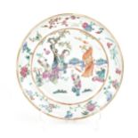 A Chinese export 'Famille Rose' porcelain plate, 18th century, Qianlong period, depicting a