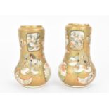 A pair of Japanese miniature Satsuma porcelain vases, Meiji period, of baluster form with