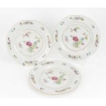 Three Chinese Famille Rose porcelain plates, 18th century, Qianlong period, decorated with enamelled