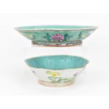 Two Chinese porcelain footed bowls, late Qing dynasty/early 20th century, both with turquoise