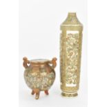 A Japanese Satsuma porcelain solifleur vase, Meiji/Taisho period, of tapered/tubular form, the
