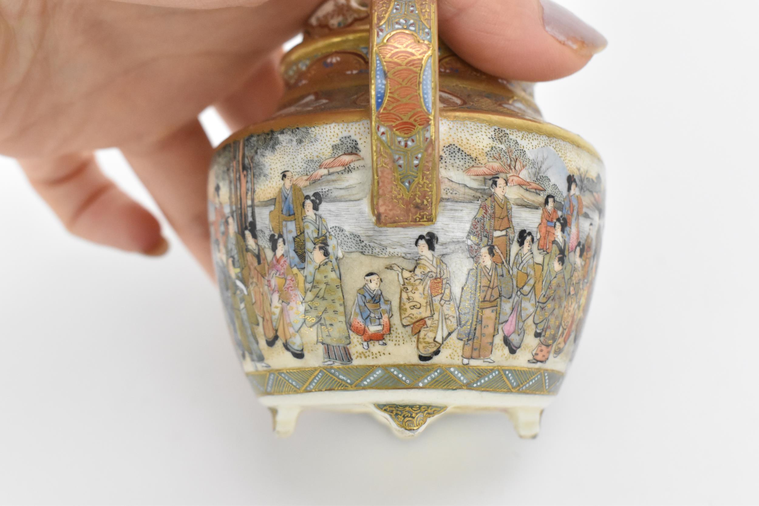 A Japanese miniature Satsuma porcelain koro, Meiji period, late 19th/early 20th century, the body - Image 5 of 8