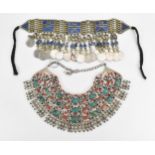 A tribal Yemeni white metal and lapis lazuli belt piece, together with an Indian ladakh collar