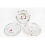 Three Chinese Famille Rose porcelain plates, Qianlong period, 18th century, comprising one with