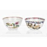 Two Chinese Famille Rose tea bowls, 18th century, Yongzheng/Qianlong period, with enamelled rim, the