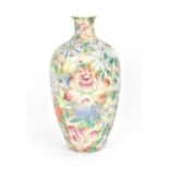 A Chinese mille fleurs vase, Republic period, of ovoid shape decorated with large blooms and foliage