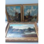 Two 19th Century continental oils on canvas of harbour town scenes signed A. Vickers together with