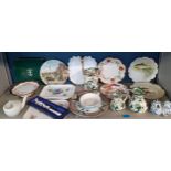 Limoges signed plates to include Puca and a Royal Crown Derby Avebury plate together with mixed