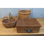 Three wicker baskets and a hamper Location: