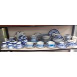 A Spode part tea set, mixed blue and white Victorian and later teacups and coffee cans with saucers.