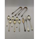 Silver cutlery to include six silver tea spoons, hallmarked London 1935, together with two pairs