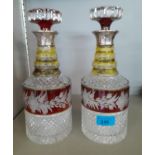 A pair of cut glass decanters having silver collars Location: 2:2