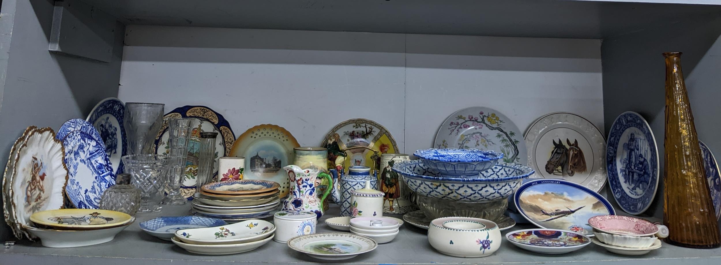 A mixed lot of ceramics and glassware to include a Dresden Helena Wolfson porcelain plate, a mid