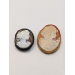 A 9ct gold cameo brooch 6 cm x 5cm together with a carved cameo brooch A/F Location: