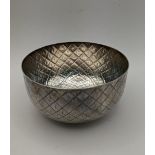 Round 4.25" chased foreign silver bowl marked 'L' possibly German with engraved cross hatch design