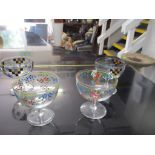 A quantity of cut table glass to include a claret jug, four early 20th century enamelled glasses,