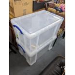 A group of plastic storage boxes