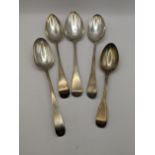 A pair of Georgian and later silver table spoons total weight 283.7g Location: