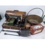 A mixed lot to include a Singer sewing machine, Roberts radio, studio pottery pot and other items.