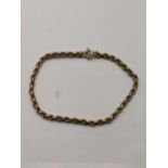 A 9ct gold rope twist style bracelet total weight 5.3g. Location: