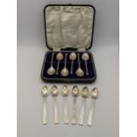 Six silver tea spoons cased, together with six silver coffee spoons total weight 131.3g Location: