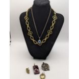 Mixed costume jewellery to include a silver brooch A/F, a silver necklace, a locket pendant and