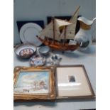 A mixed lot to include a model of a sailing vessel, late 20th century Oriental ceramics, a Nao model