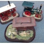 A group of late 20th century Leonardo Collection models of steam engines and a travellers cart