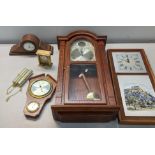 Mixed clocks to include a napoleon mantel clock, a Westminster wall hanging clock, a braced case