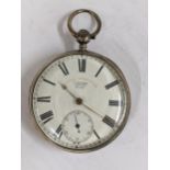 A Victorian silver cased Railway Timekeeper J Myers open faced pocket watch, hallmarked London