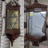 An early 20th century mahogany wall hanging corner cabinet, 125cm h x 44.5cm w, together with a