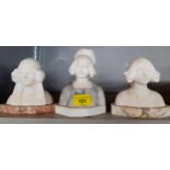 Three Dutch inspired marble busts, 130cm high Location: